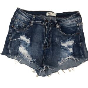 Distressed Blue Jean Shorts with Raw Hems